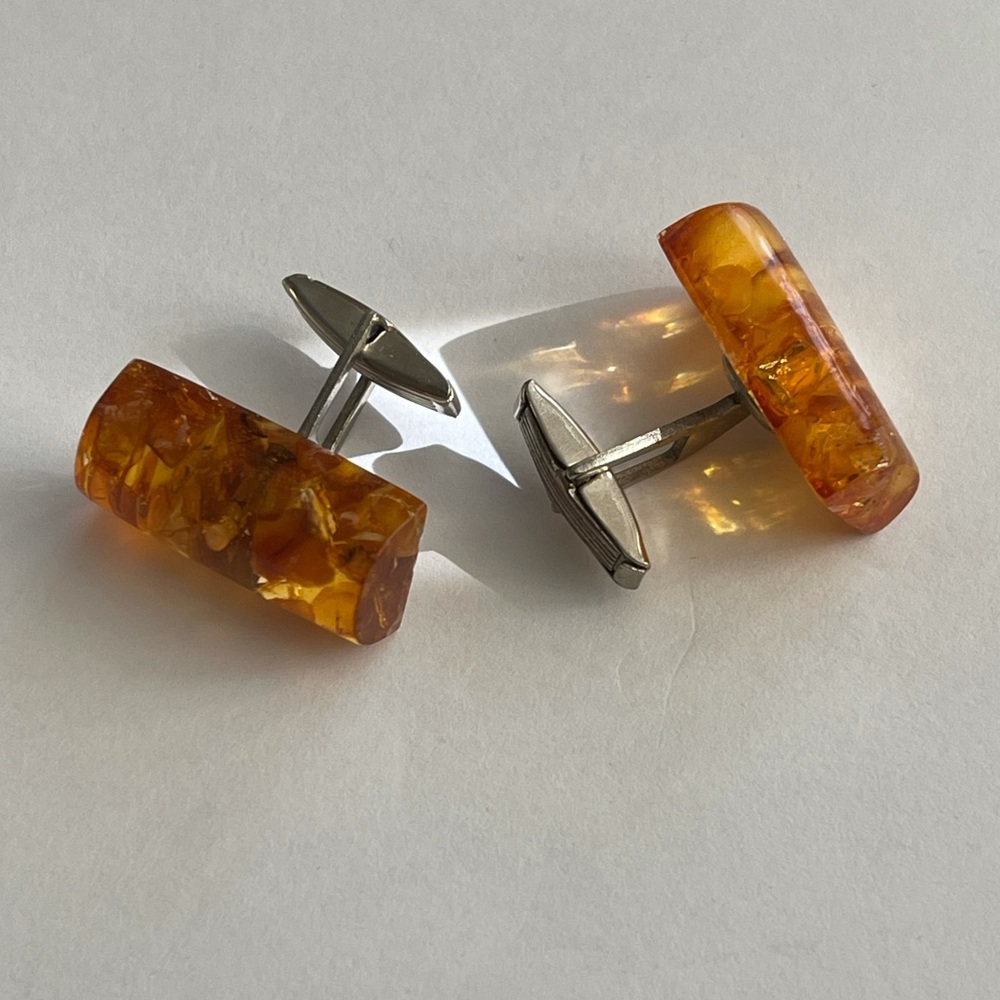 Genuine Baltic amber silver tone cuff links - Picture 1 of 7